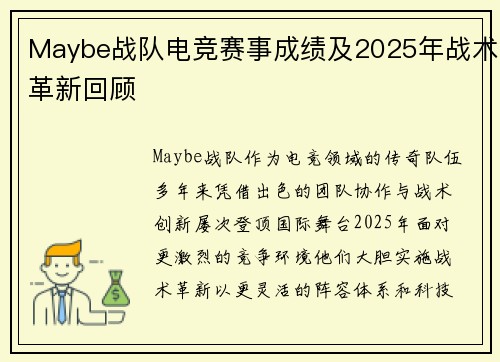 Maybe战队电竞赛事成绩及2025年战术革新回顾