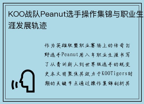 KOO战队Peanut选手操作集锦与职业生涯发展轨迹